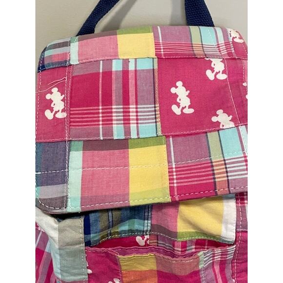 Disney Parks Mickey Silhouette Pink Madras Patchwork Backpack - Picture 8 of 8